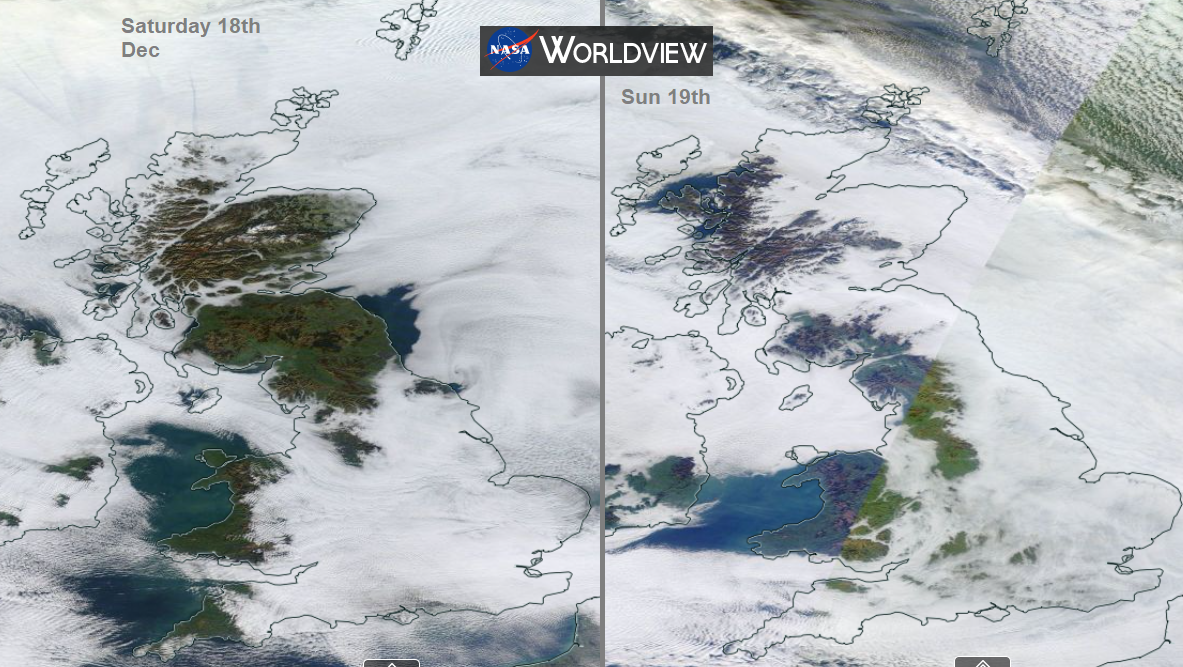 NASA worldview cloud cover UK weekend