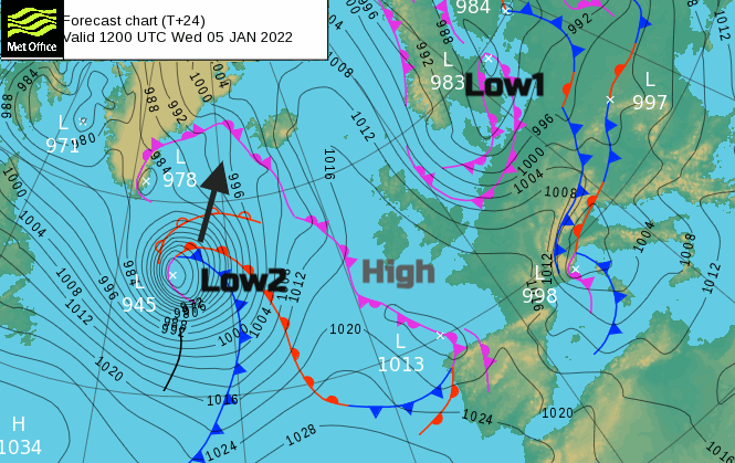Atlantic surface pressure and weather fronts