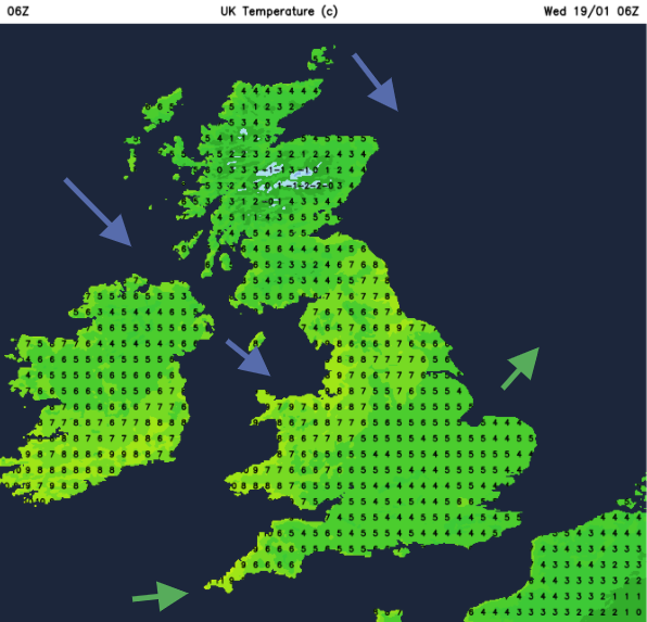 Cold wind from the northwest by midweek for UK, snow showers