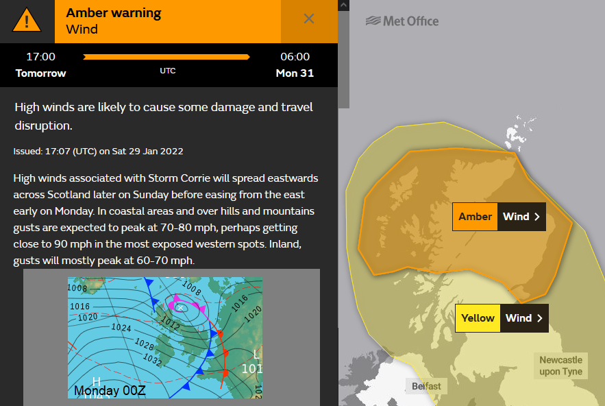 Amber warning Storm Corrie