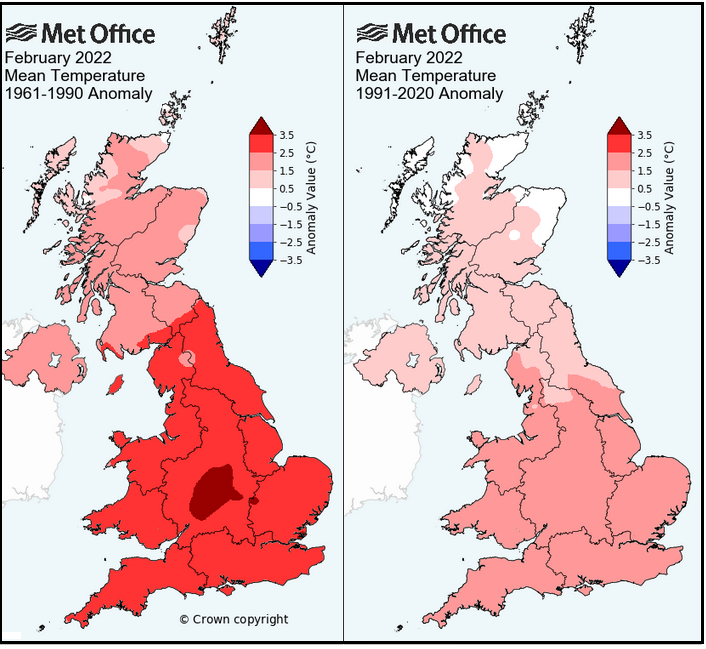 Milder than average February 2022 UK