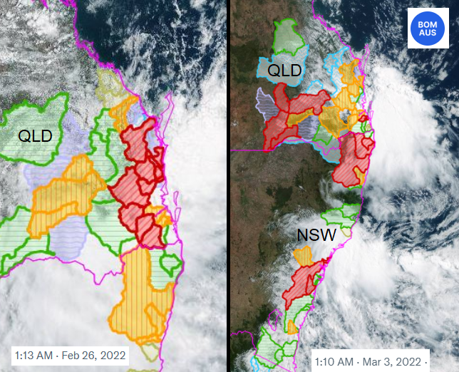 Major and MOderate flood warnings QLD NSW