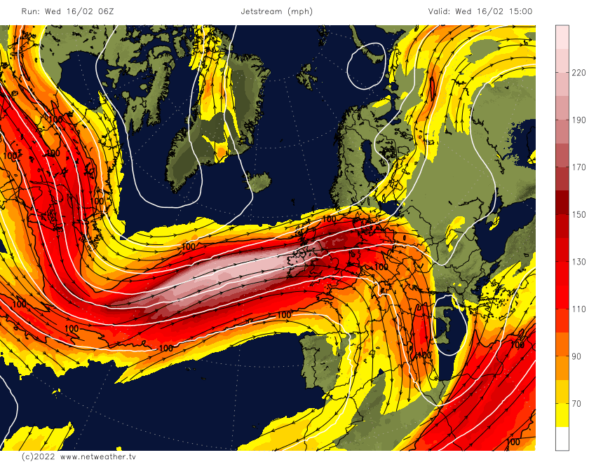 Strong jet stream over the British Isles