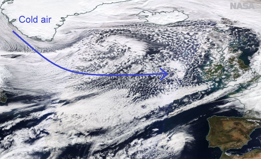 Windy again. Snow showers from the west as cold air hits the UK