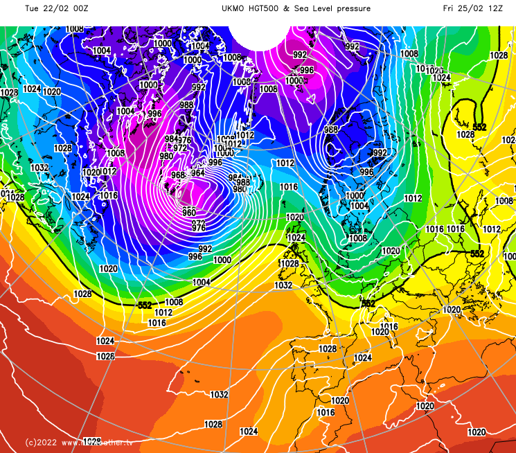 Met Office chart showing high pressure moving in from the west on Friday