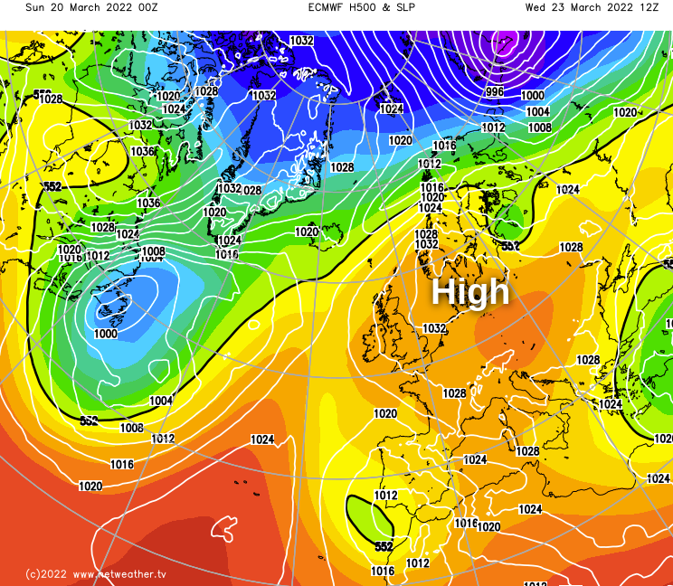 High pressure anchored to the east of the UK on Wednesday