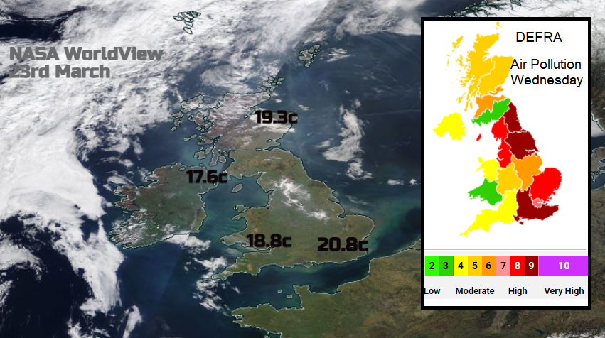 NASA satellite 20.8C London and air pollution MArch