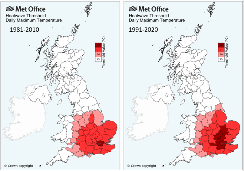 UK heatwave temperature threshold