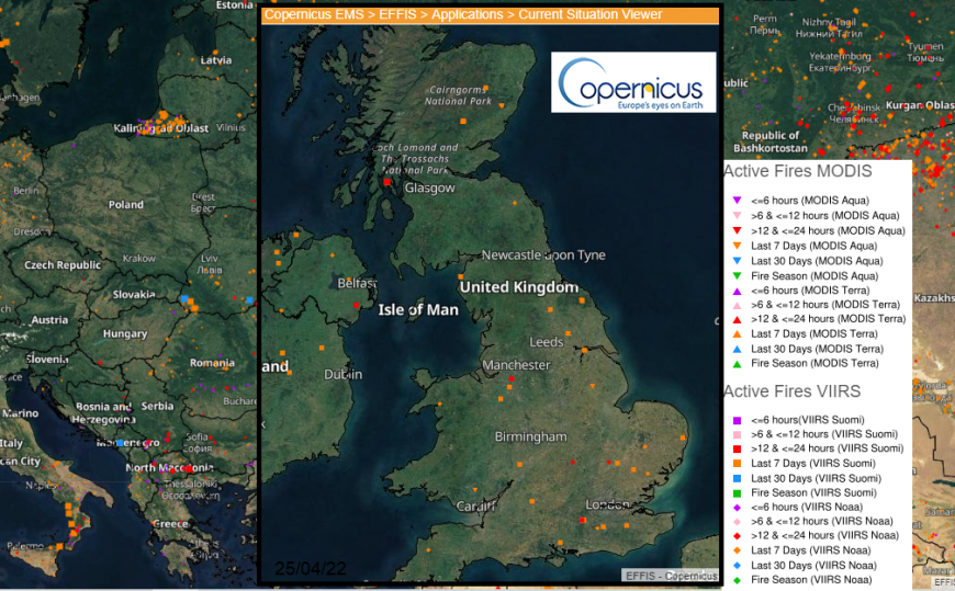 Europe and UK current fire situation EFFIS