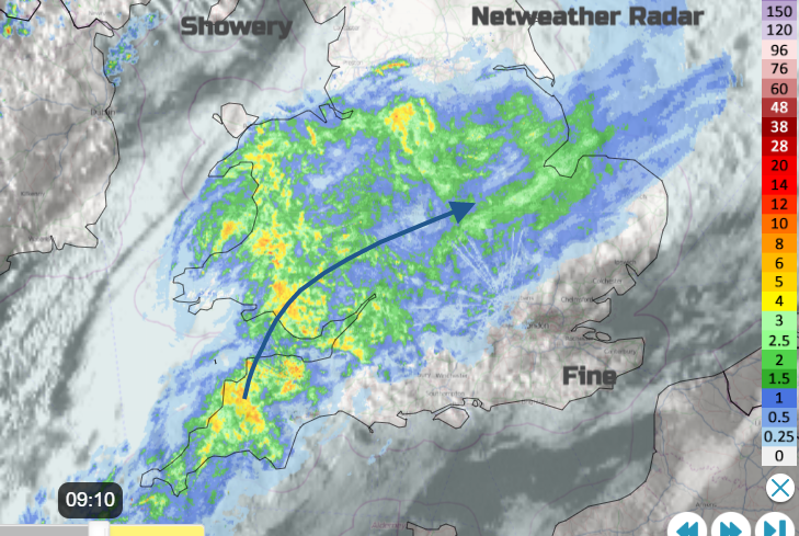 UK rain on radar
