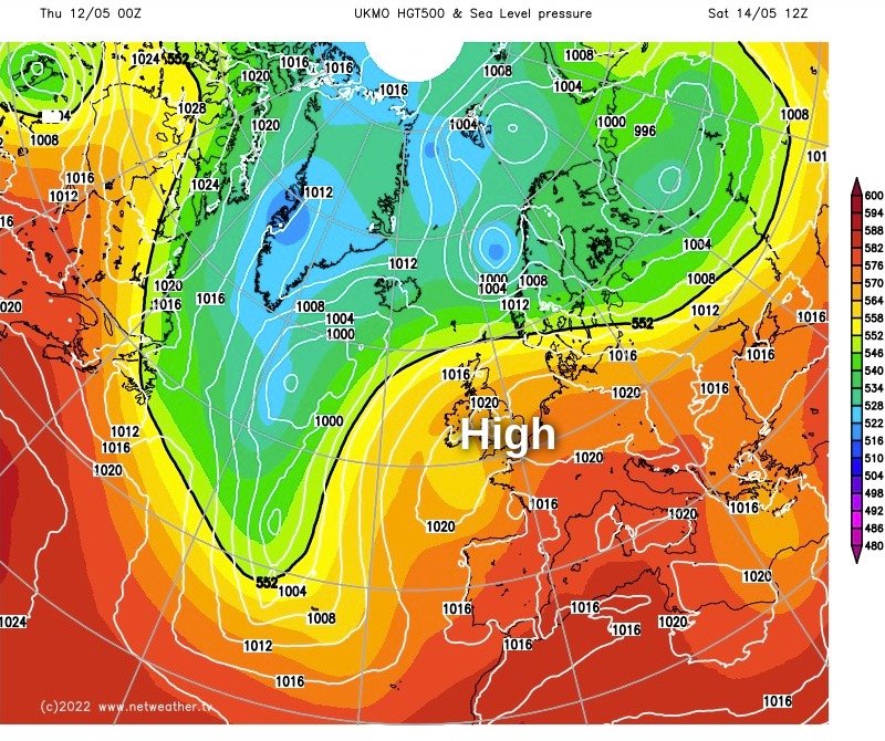 High pressure centred over the UK on Saturday