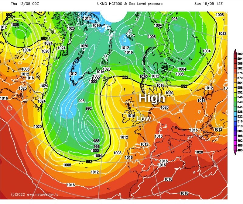 Pressure chart for Sunday