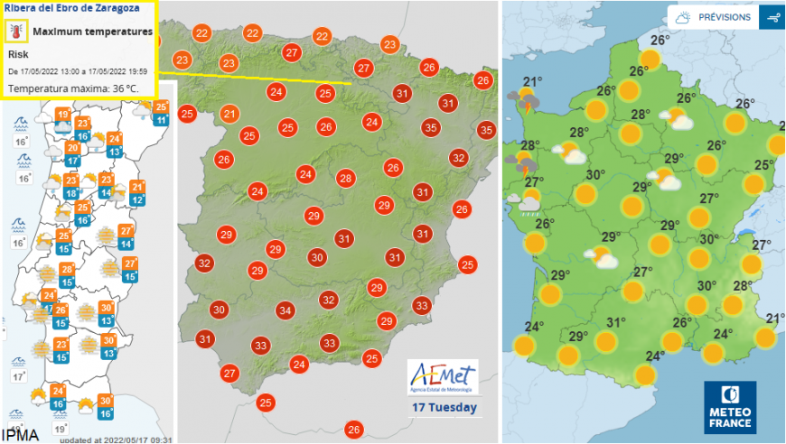 High temperatures Spain, Portugal and France