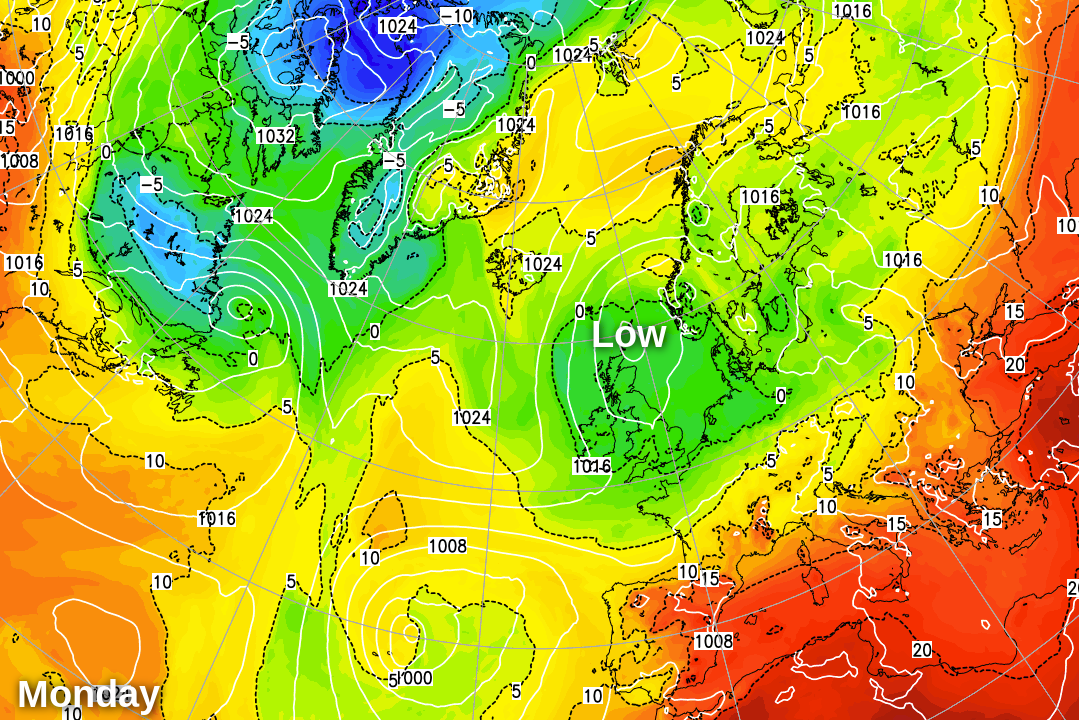 Low pressure over the UK by Monday