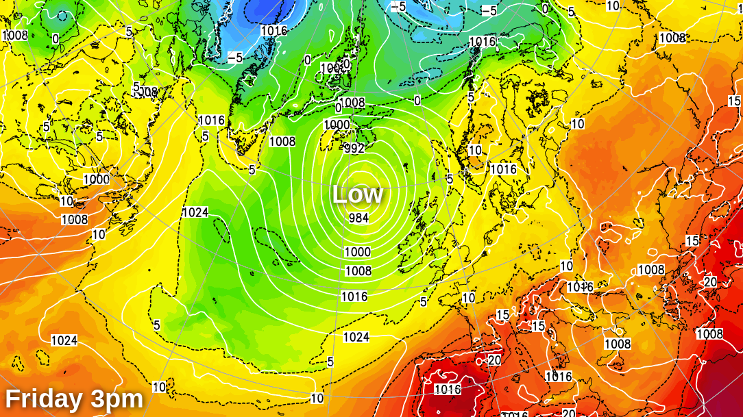 Low pressure to the northwest of the UK today