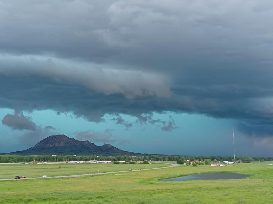 A blue tinge from the hail core