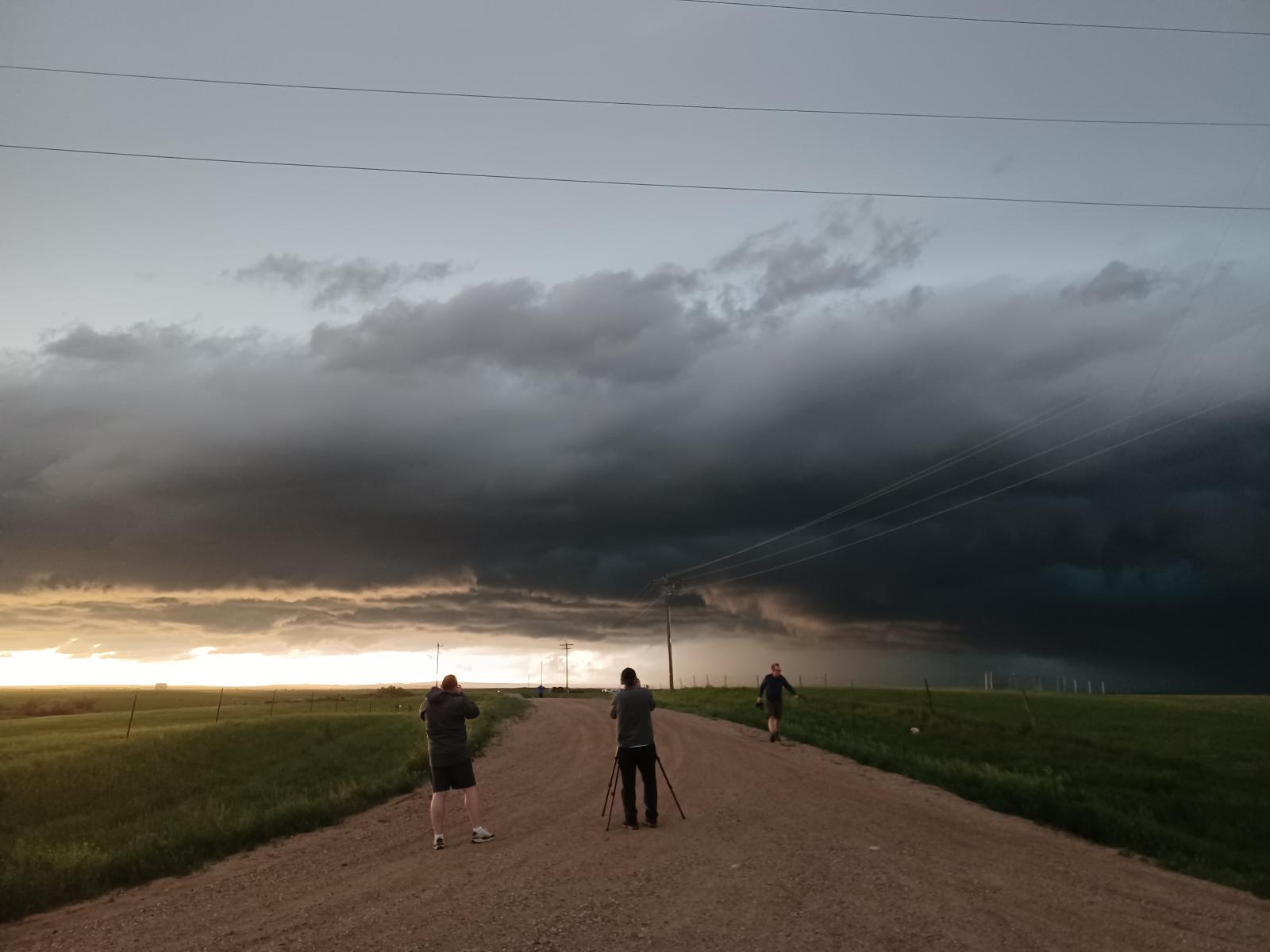 Grabbing photos of the storm as dusk approached