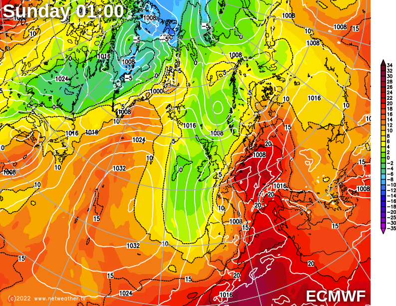 ECMWF showing a quick breakdown to cooler weather on Saturday