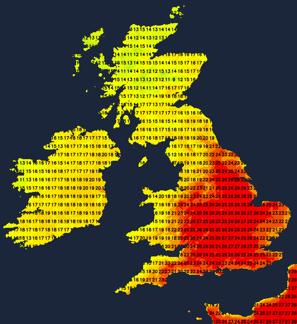 Temperatures on Wednesday