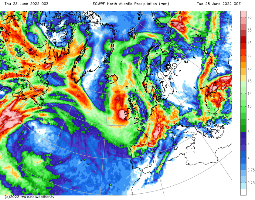 Rainfall amounts over the next 5 days shown by the ECMWF