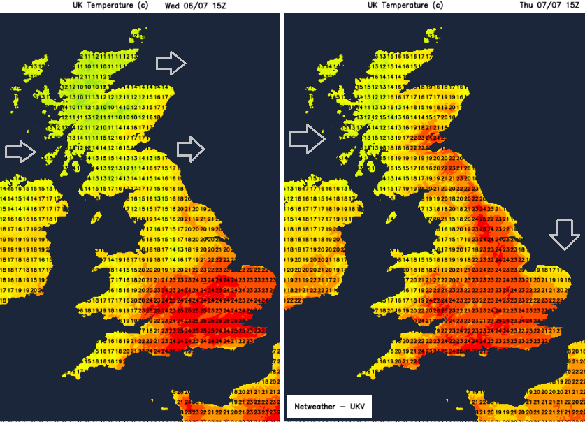 UK temperatures starting mid to high teens, low 20s Celsius