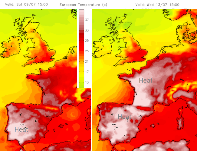 Heat moving up through Europe to the UK next week