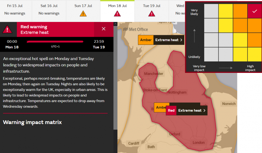 UK Metoffice red warning Heat