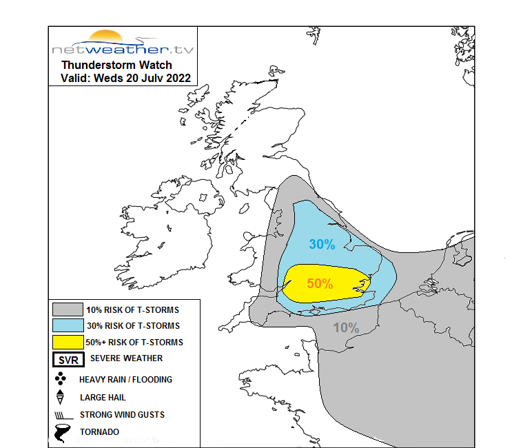 THUNDERSTORM WATCH - WEDS 20 JULY 2022