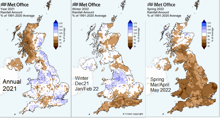 UK actual and anomaly maps rainfall winter spring
