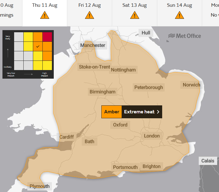 Amber warning UK extreme heat 