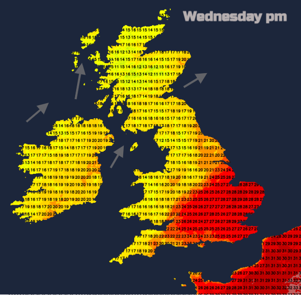 UK weather Wednesday temperatures