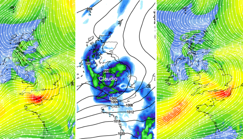 Storm Claudio gales in the Channel before a midweek Low arrives for the UK