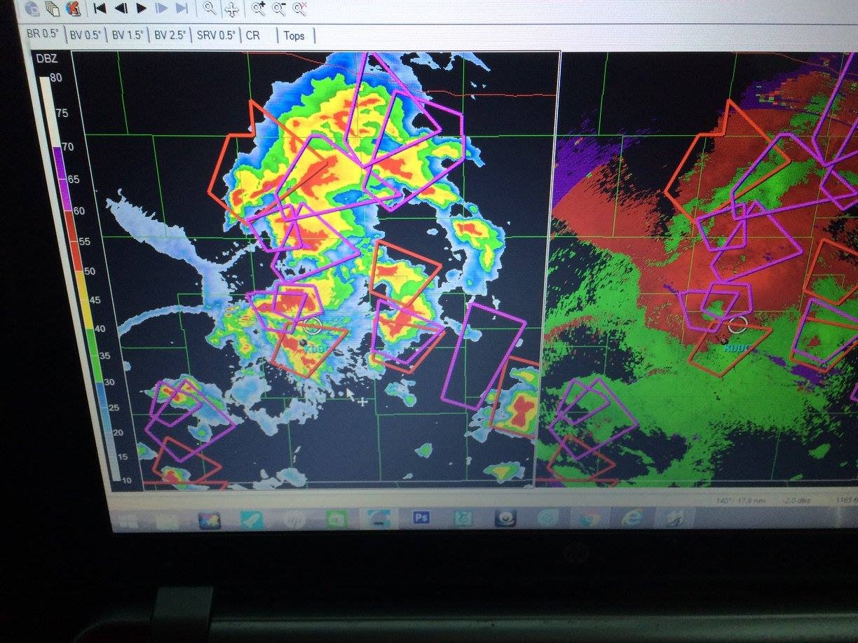 Our location is the White Circle - Time to pick a safe path through these Supercells.