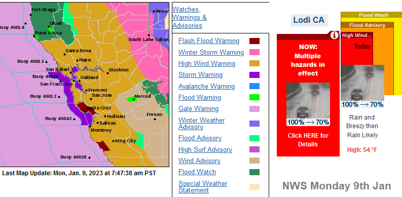 NWS warnings of snow high winds heavy rain flooding