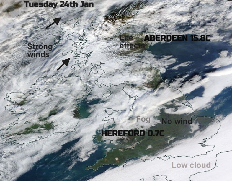 TUesday cold and mild air over UK