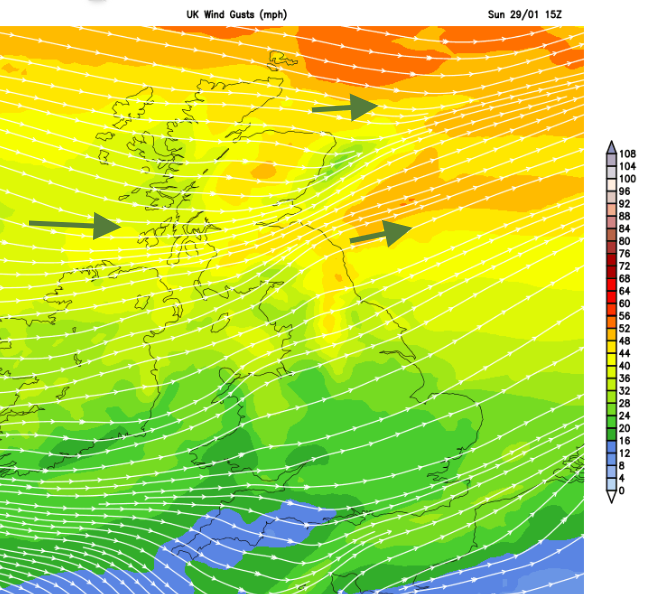 Gusty strong winds on Sunday