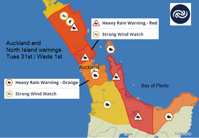 Metservice New Zeland AUckland rain warnings