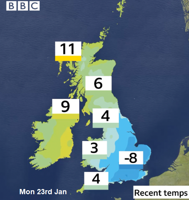 Weird topsy turvy UK weather mild and cold January 2023