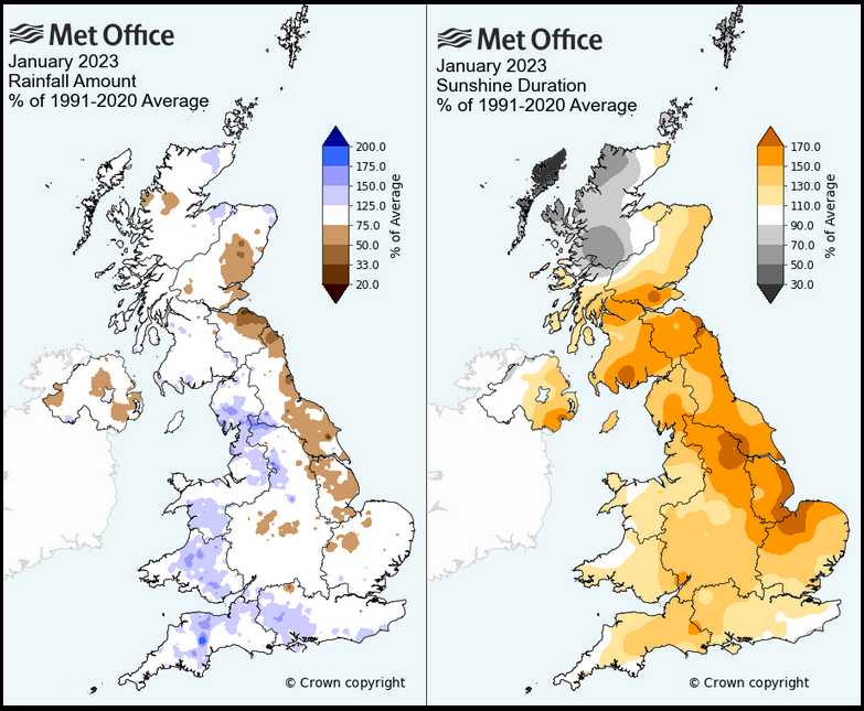 UK January sunshine and rainfall figures