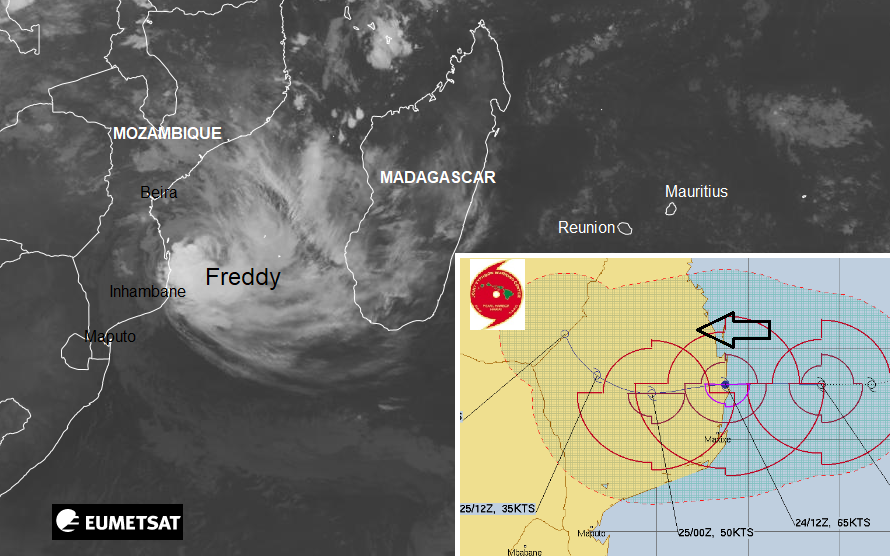 Satellite image of Cyclone Freddy 24th FEb 2023