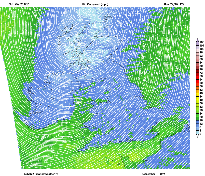 Wind speeds and direction on Monday