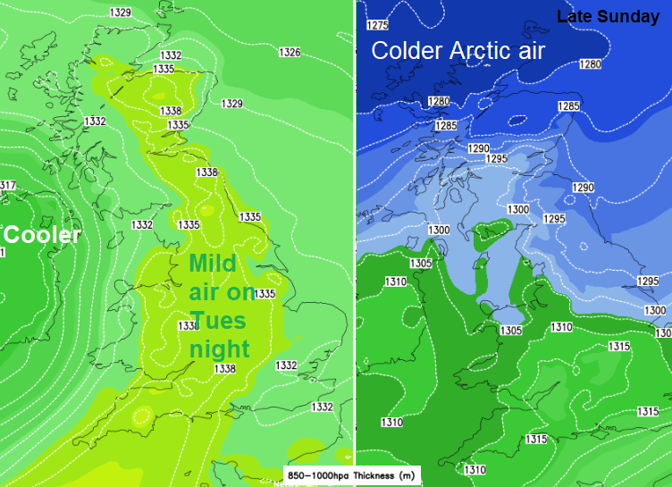Thickness colder air on Sunday