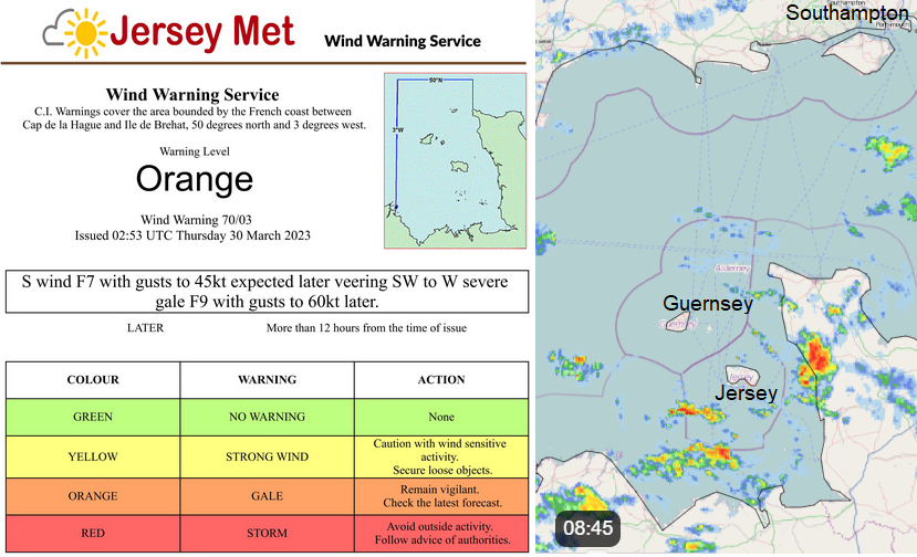 Jersey Channel Islands wind warning gales