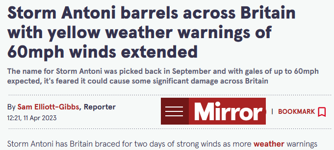 Storm Antoni wind warnings UK
