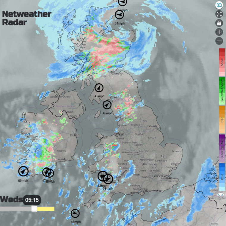 UKsnow and rain wrapped around midweek low