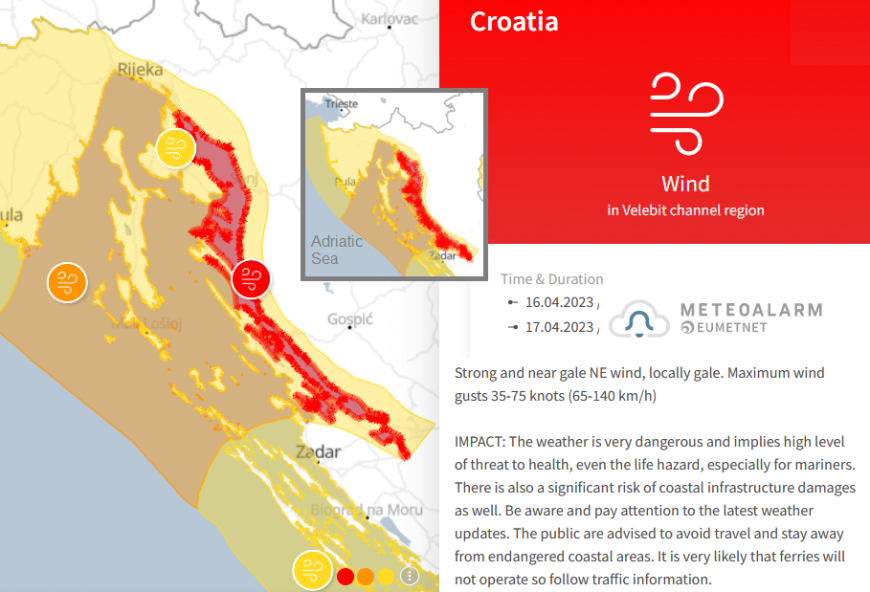Bora croatia wind warning red