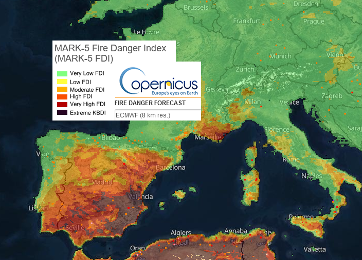 Copernicus EFFIS Peligro de incendio para Europa