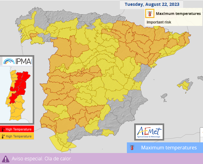 AEMET IPMA heat warnings Iberia