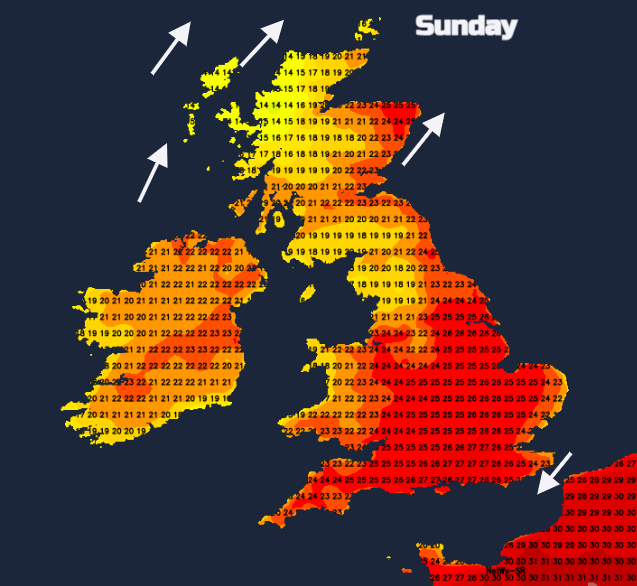 UK weekend temperatures and warmth