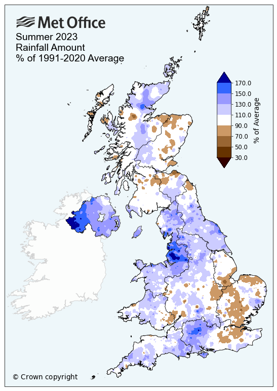 Rainfall anomaly for summer 2023